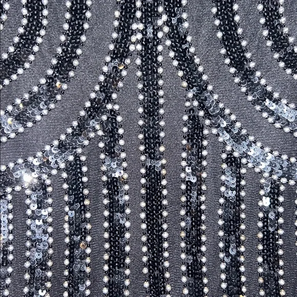 Parker Black Fully Beaded Art Deco Evening Gown Mesh Illusion Maxi Dress Size 4 - Picture 10 of 14